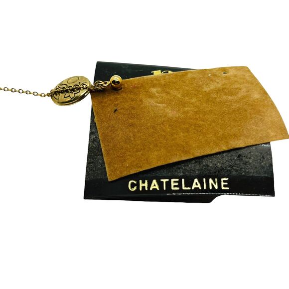 Chatelaine Locket Brooch Pin Vintage 1928 Womens Gold Tone Round Link Chain Mini - Picture 3 of 13